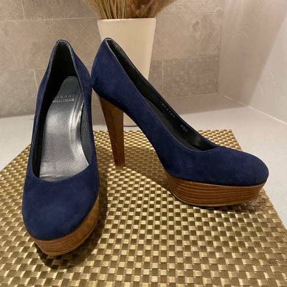 Stuart Weizman navy suede platforms size 6.5 - Picture 4 of 10